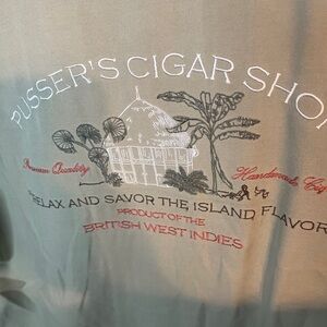 Pusser's Island Style Cigar Camp Men's Med Shirt Silk Stitched "CIGAR SHOP" RARE